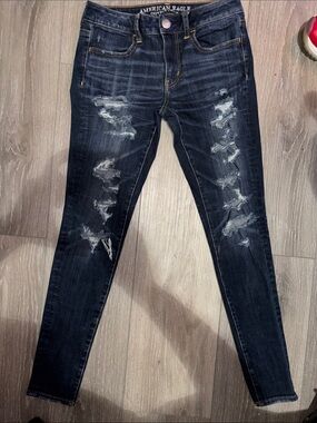 American Eagle Outfitters Distressed Dark Blue Skinny Jeans